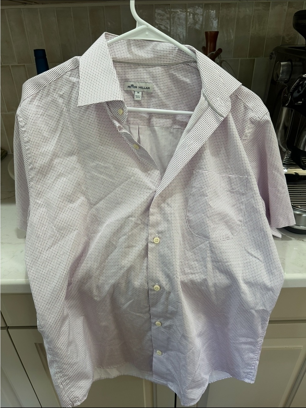 Peter Millar Lavender Micro-Check Short Sleeve Button-Down Shirt